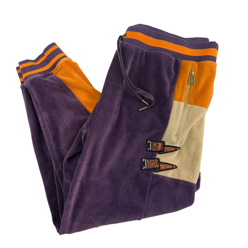 Puma Tye Velour Track Pant The Yard Joggers Purple Orange Varsity Patch Men XXL